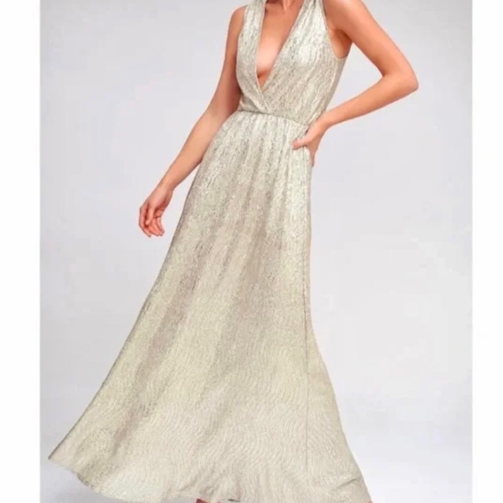 Lulu’s Metallic Gold Light Gold Maxi Dress XS